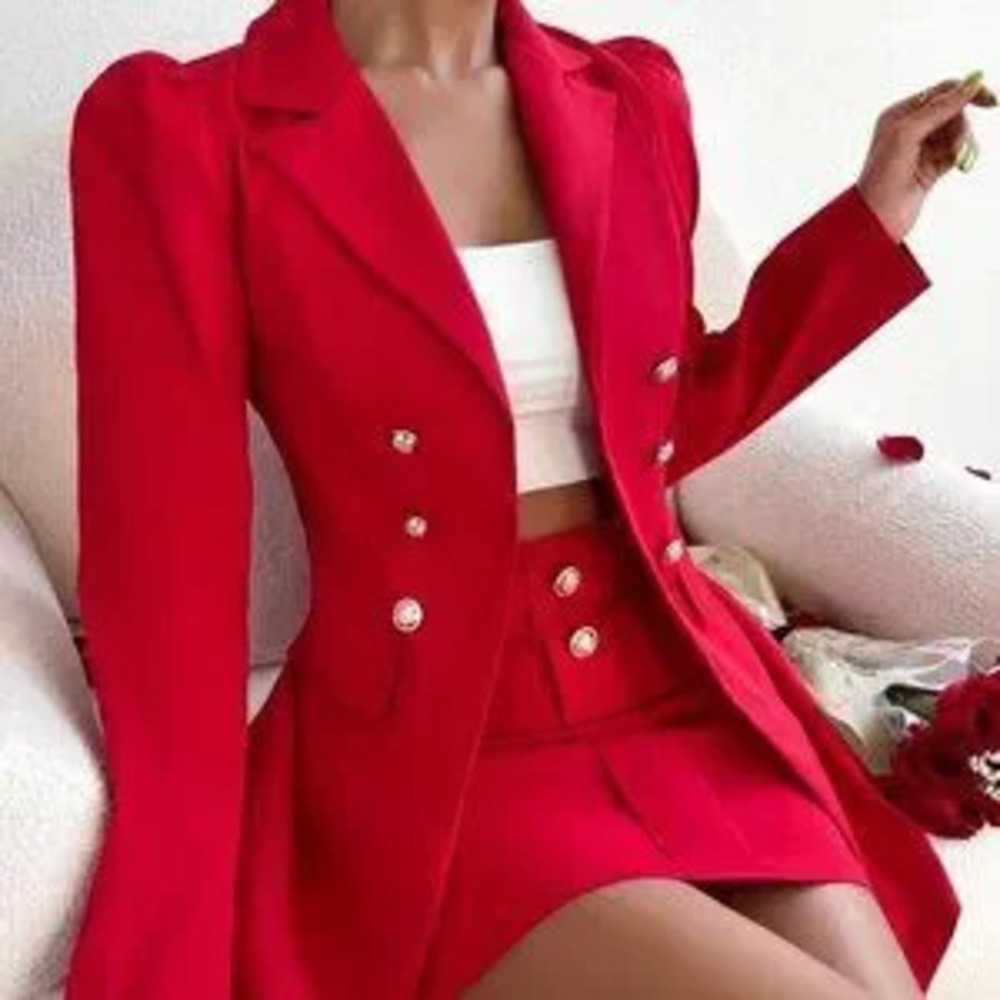 ZARA Red Elegant Women's Double Breasted Blazer & Mini Skirt